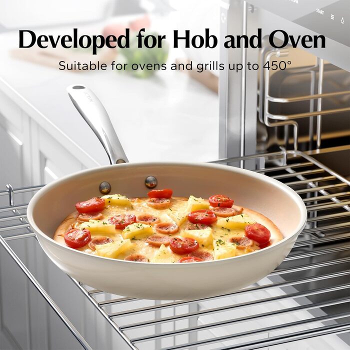 Redchef Non-Stick Frying Pan Set, Ceramic Frying Pan Set, 8, 9.5, 11 inch, Non-Toxic Pans for Cooking, 8.0-10.9 inch Ceramic Fry Pan Set, PFAS, PTFE, and PFOA Free, with Stainless Steel Handle, 8+9.5+11 inch Beige