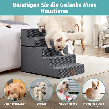 COZY KISS Dog Stairs for Small Dogs, Wide Steps Pet Stairs for Bed Couch Car, 60cm High High-Density Foam Cat Stairs with Removable Cover ( 7x0x60cm, ) (Dark Gray, 5, 75x50x60cm-Removable)