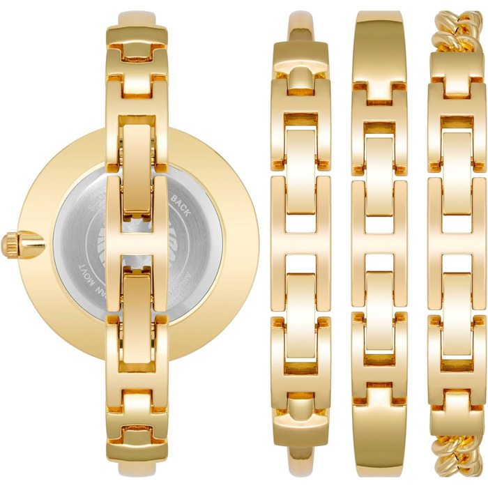 Жіночий набір аксесуарів Anne Klein: золотистий годинник-браслет та комплект браслетів, Gold/Black