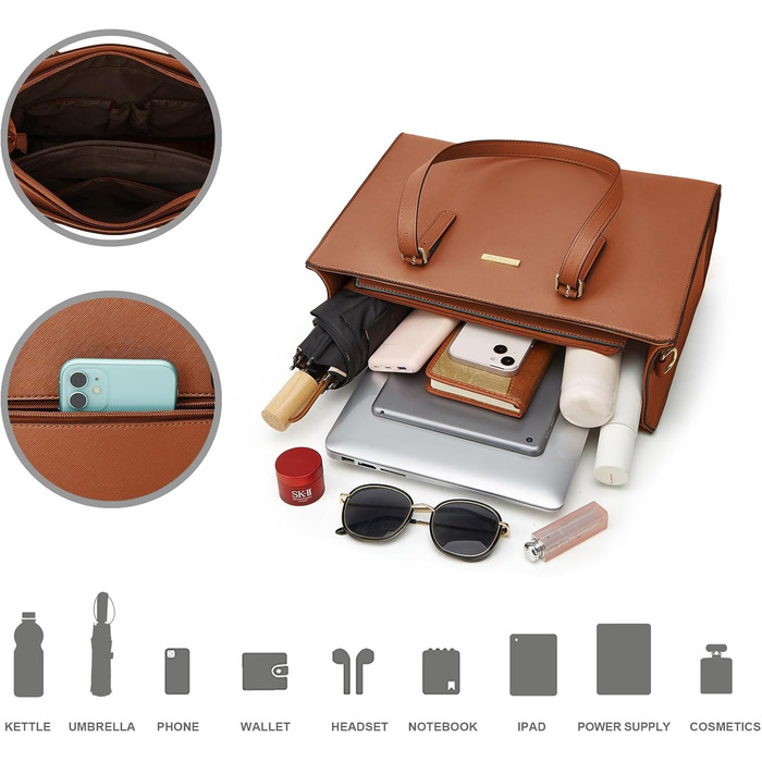 YTL Сумка жіноча шопер велика через плече 4 в 1, коричнева. Набір з гаманцем та картхолдером для офісу, школи, подорожей