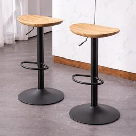 Kidol Adjustable Height Bar Stools 2-Pack - 360° Swivel, Round Wooden Seat, Metal Frame, for Kitchen/Bar/Living Room (Brown)