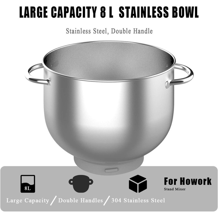 Кухонна машина Howork Knetmaschine: потужна 1500W, 8L, нахильна чаша, 6 швидкостей, міксер, гак для тіста, сплітштор, чорний