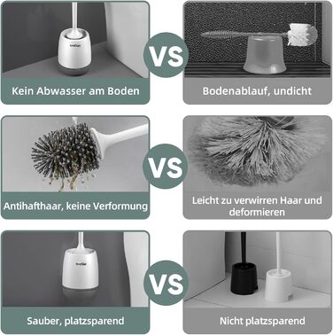 Набір для туалету з щіткою та тримачем: довга ручка, швидке висихання, настінний/підлоговий монтаж (білий та чорний)