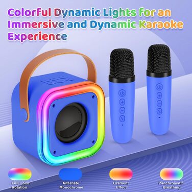 Караоке машина Spinosaurus для дітей з 2 мікрофонами, Bluetooth, LED-підсвічуванням. Ідеально для подарунків, свят та дня народження (темно-синій)