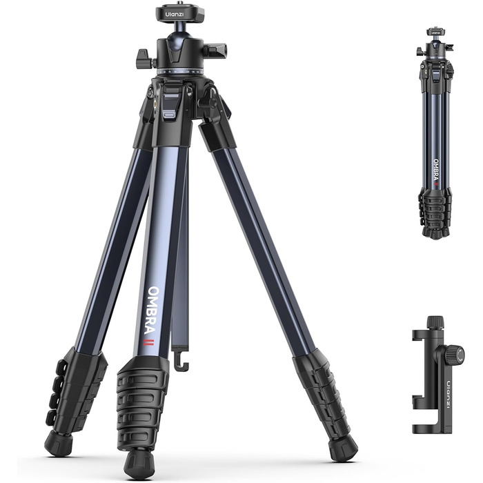 Штатив ULANZI Ombra II 156см з кульковою головкою 360°, компактний туристичний штатив з швидкоїдіючою платформою Uka, тринога для DSLR, Mirrorless камер, смартфонів (вага 1,21 кг, вантажопідйомність 10 кг)