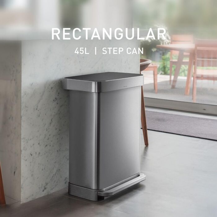 Сміттєвий бак Simplehuman CW2080 45 л з педальним механізмом, з відділенням для пакетів, для кухні, з нержавіючої сталі та сірого пластику