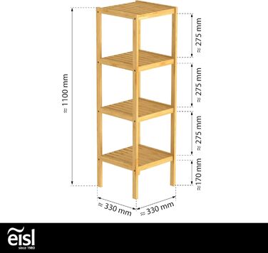 Бамбуковий табурет для ванної EISL BMBA02-BH2, з сидінням, 35x45x35 см, багатофункціональна підставка з 4 полицями