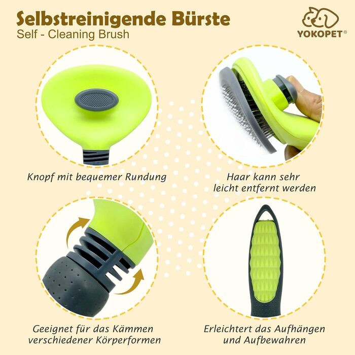 Щітка для собак та котів, видалення підшерстка, підходить для довгої та короткої шерсті, зелена, з кнопкою