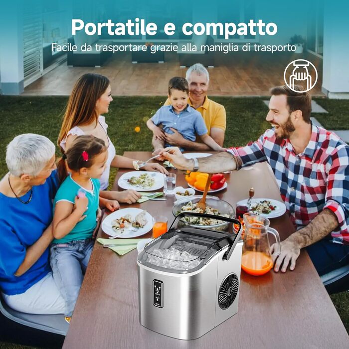 Машина для приготування льоду EUHOMY: 9 кубиків за 6 хвилин, самоочищення, 2 розміри льоду, продуктивність 12 кг/24 години, з ручкою/шкребком/кошиком, нержавіюча сталь