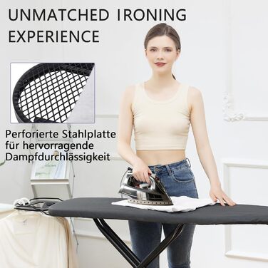 Гладильна дошка Aoufottes регульована по висоті, для прасування з парою, 120x38 см, чорна