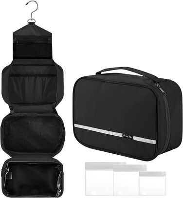 Чоловіча/Жіноча Туалетна Сумка для Подорожей з 4 Відсіками, Велика Місткість, Органайзер для Косметики, Чорний Колір