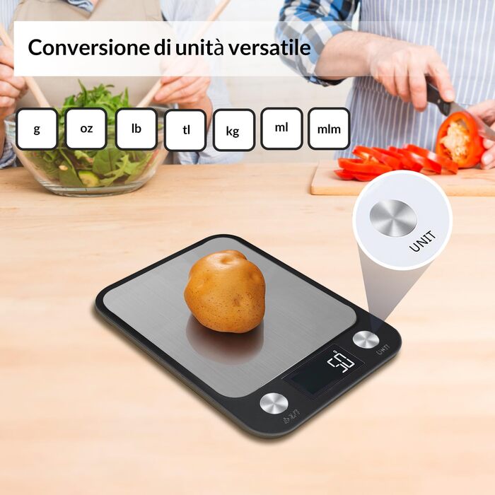Кухонні ваги LEVADA PLUS - цифрові, 15 кг, з LCD-дисплеєм, з нержавіючої сталі, висока точність, компактні, чорні