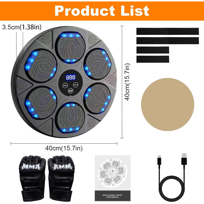 Музична боксерська машина з LED-дисплеєм та Bluetooth, 9 режимів швидкості, для дорослих та дітей