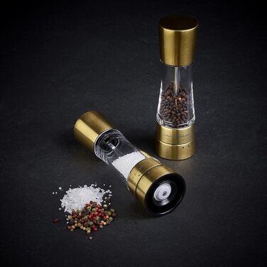 Cole & Mason Derwent Gold Salt and Pepper Grinder Set, Manual Spice Grinder with Adjustable Ceramic Grinder, Stainless Steel/Acrylic, 190mm, Precision+, Gift Set