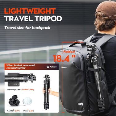 Штатив для відеокамери Fotopro X-Airfly з рідкосирої головкою, кульковою головою, з вуглецевого волокна, сірий. Підходить для DSLR-камер, витримує до 15 кг.