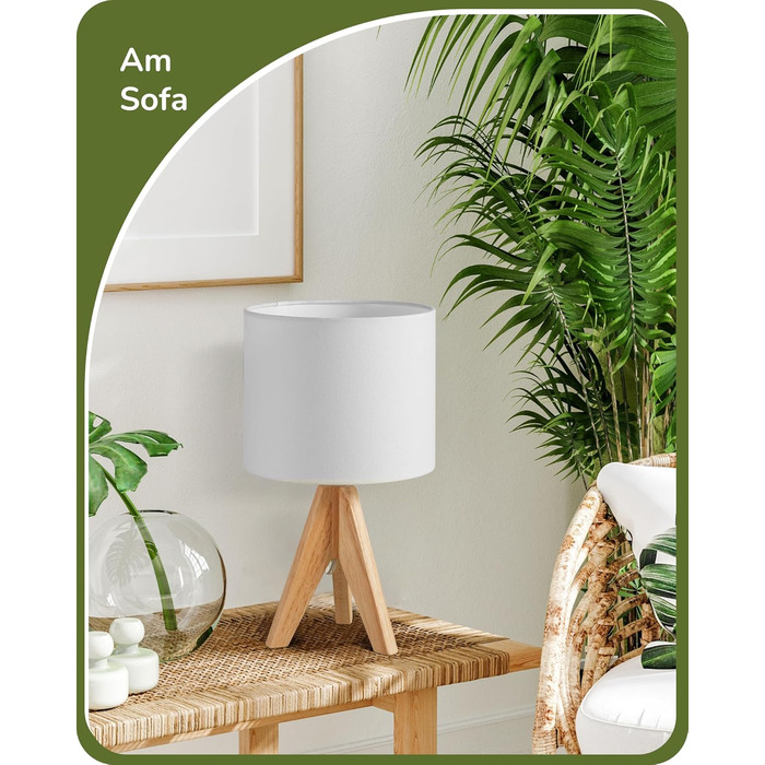 Настільна лампа EDISHINE 2 шт. з дерева, LED, з абажуром з льону кольору бежевого, патрон E27, з лампочкою, вінтажний дизайн, для спальні, вітальні, подарунок