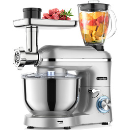 Homlee 3-in-1 Kitchen Machine - 1800W Food Processor with Meat Grinder, Juicer & 5.5L Stainless Steel Bowl - 6 Speed Mixer