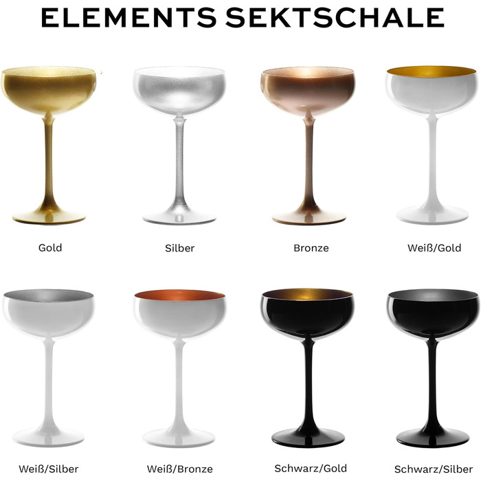 Набір келихів для шампанського Stölzle Lausitz Elements, 6 шт, 230 мл, чорний/бронзовий – елегантні келихи з кришталевого скла без свинцю, придатні для миття в посудомийній машині та стійкі до ударів