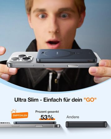 Портативний зарядний акумулятор TORRAS 5000mAh з MagSafe, USB-C, 22.5W PD, для iPhone 17 Pro Max та інших моделей, чорний