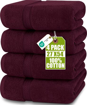 Набір банних рушників Utopia Towels, 100% бавовна, преміум якість 600 г/м², гігроскопічні та м'які, бордовий колір (4 шт.)