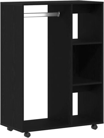 vidaXL Wardrobe with Open Shelf, 3 Side Shelves, Wheels, Coat Rack, Wardrobe, Bedroom Wardrobe, White, 80x40x110cm, Wood-Based Material (Black Oak)