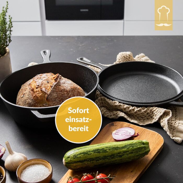 Chefaron Enameled Cast Iron Pot 2-in-1 incl. Proofing Basket and Dough Scraper. Bread Baking Dish with Lid 3L. Dutch Oven with Lid Oven-Safe. Cast Iron Pot for Baking Bread at Home. Cast Iron Dutch Oven 3L 2-in-1