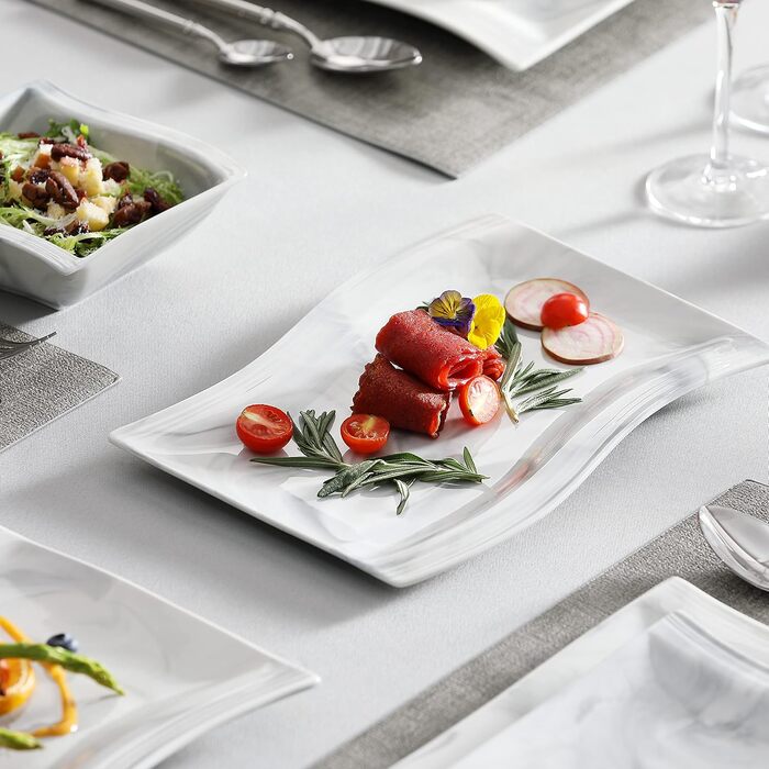 MALACASA Flora Marble Porcelain Dinnerware Set - 30 Piece Service with Coffee Cups, Saucers, Dessert Plates, Soup Plates & Dinner Plates (Gray)