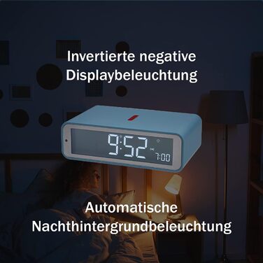 TFA Dostmann Digital Radio Alarm Clock Twist, 60.2560.06, adjustable time zone, 12/24h mode, 180° display rotation, flat design, blue