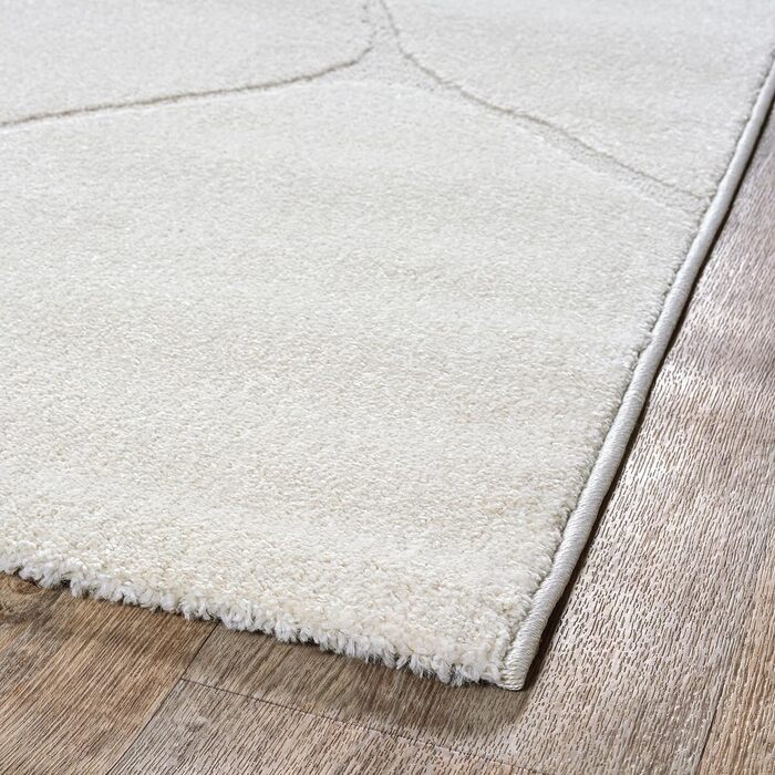 Килим Everest - сучасний коротковорсовий килим для вітальні та спальні з ефектом висоти-низькості, 3D ефект, висока щільність ворсу та приємна м'якість, дизайн Panglao, кремовий (200 x 290 см)