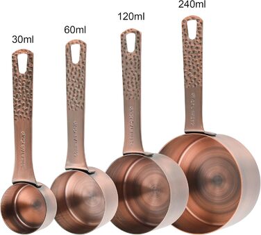 Smithcraft Measuring Cups and Spoons, Copper-Plated 10-Piece Stainless Steel Set - 4 Measuring Cups and 5 Measuring Spoons with Leveler for Baking and Kitchen