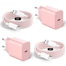 Зарядний пристрій 20W USB-C з кабелем Lightning для iPhone 14/13/12/11/X/XR/XS/Mini/SE - 2 шт, Рожевий