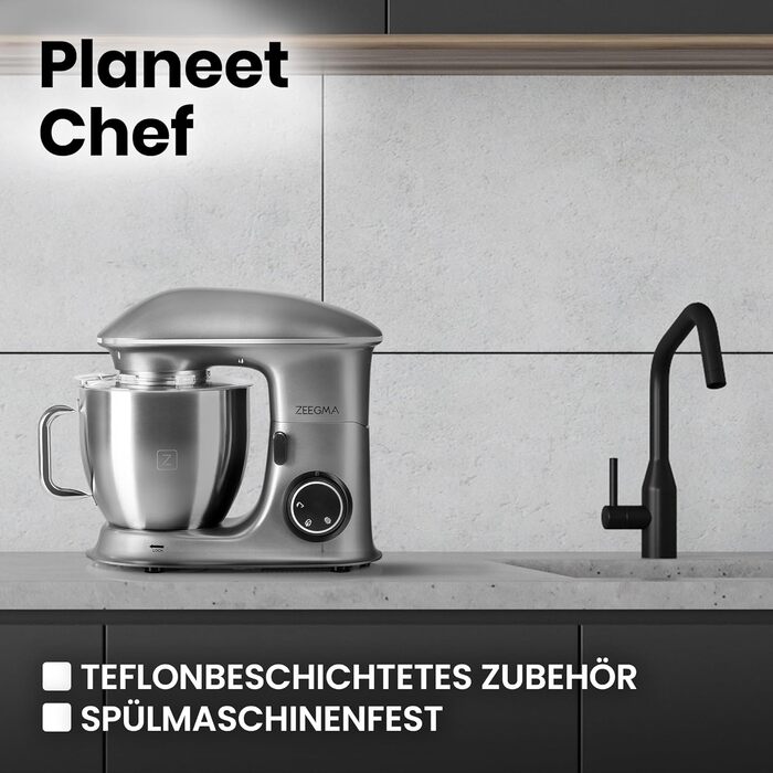 Кухонна машина ZEEGMA Planeet Chef: потужний міксер з чашею 6.5 л, 2200W, 7 швидкостей, для тіста та інших продуктів