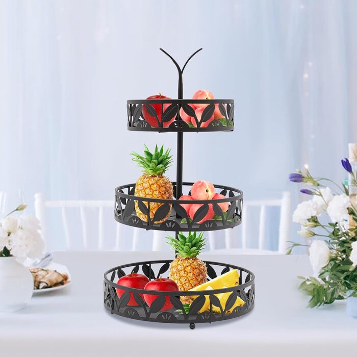 Багатоярусна підставка для фруктів Susoso, 3 яруси, чорна, 28.5x46.5 см