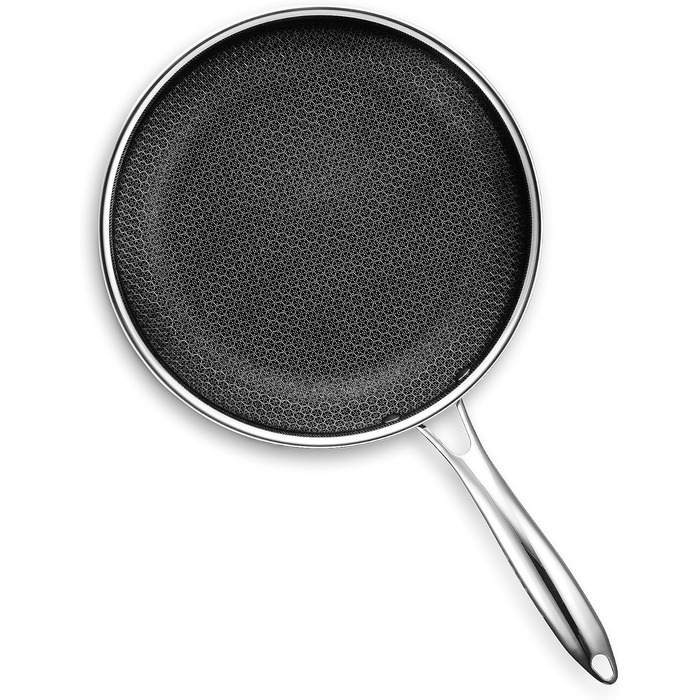 HexClad Hybrid Nonstick Skillet, 25cm with Tempered Glass Lid - Oven & Dishwasher Safe, Induction Compatible