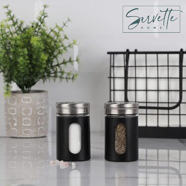 Salt and pepper shakers, retro spice jars, glass, set of 2