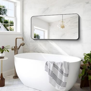 Дзеркало для ванної кімнати BONEWEI, 61 x 121.9 см, чорне прямокутне з рамою, для ванної, спальні, вітальні, монтаж на стіну