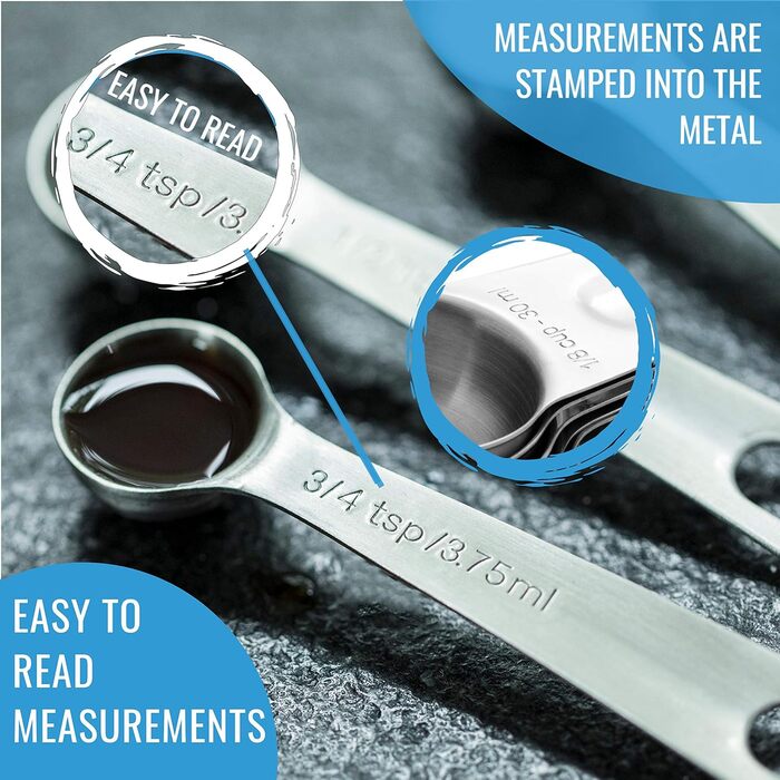 Stainless Steel Measuring Cups and Spoons Set, 16 Pieces, 7 Cups & 7 Spoons + Leveler & Chart - Metal Measuring Spoons and Cups - Stainless Steel Dry Measuring Cups & Liquid Metal