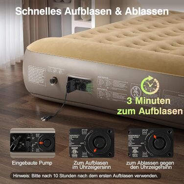Надувне ліжко Lewondr на 2 особи з вбудованим насосом, комфортна повітряна матрац, самонадувна ліжко для кемпінгу, дому, гостей, подорожей (300 кг MAX), (203x152x33 см, Хакі)