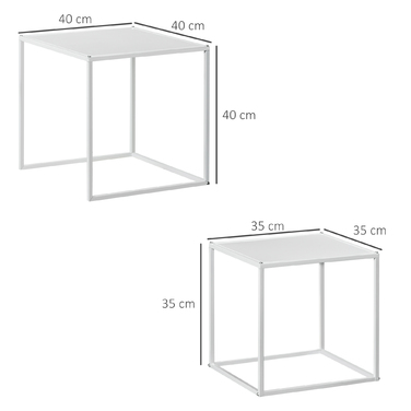 HOMCOM 2-Piece Coffee Table Set, Square Side Table, Coffee Table with Steel Frame, Sofa Table in Modern Design, for Living Room, Holds up to 10 kg, White | Aosom