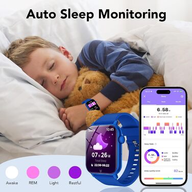 Смарт-годинник для дітей 1.8' з IP68, шагомір, монітор серцевого ритму та сну, активність 24/7, для iOS та Android, Deep Blue