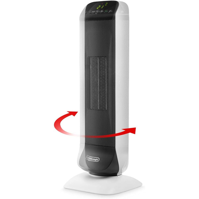De'Longhi Tower Ceramic Heater Fan, Fast Heating with 2 Power Levels, Remote Control, 24h Timer, Eco Function, Safety Thermostat, Rear Handle, 2000W, HFX25S20, White/Black