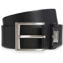 Чоловічий шкіряний ремінь BOSS Connio з логотипом та металевими деталями, чорний 95-001