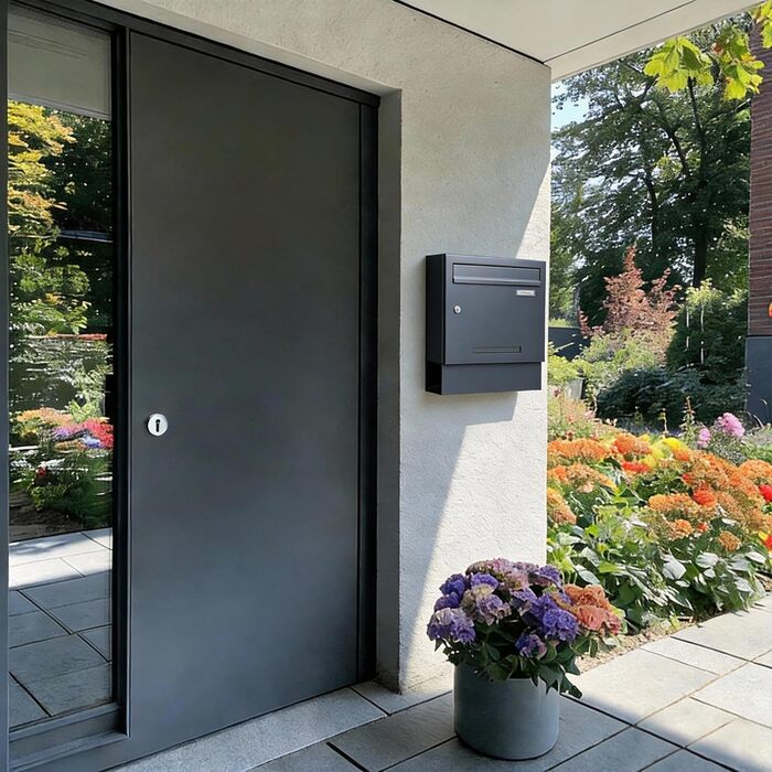 Поштовий ящик Zedelmaier Anthrazit RAL 7016 з газетницею та табличкою з нержавіючої сталі, 3D номер будинку, сучасний, стійкий до погодних умов, подвійне порошкове покриття