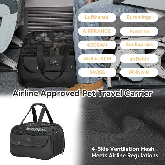 Транспортний бокс для тварин на 4 місця: кіт, собака. Підходить для перевезень літаком/автомобілем. Легкий, з надійними застібками та 4 сітками. Чорний колір.