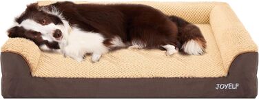 Ортопедичне ліжко для собак Joyelf середнього розміру, U-подібне диван з пінопластової піни знімний, пральний чохол та неслизьке дно для собак маленьких та середніх розмірів (Великий - 90*66*18см, Кофе)