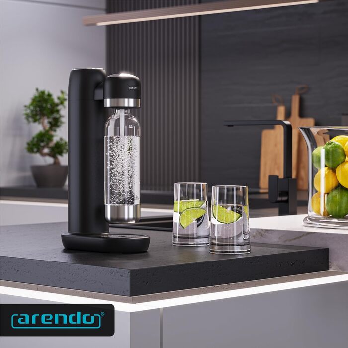 Arendo Soda Maker: Газова вода вдома - содовий напій, пляшка 1000 мл, BPA free, сумісний з CO2 балонами 60 л, чорний