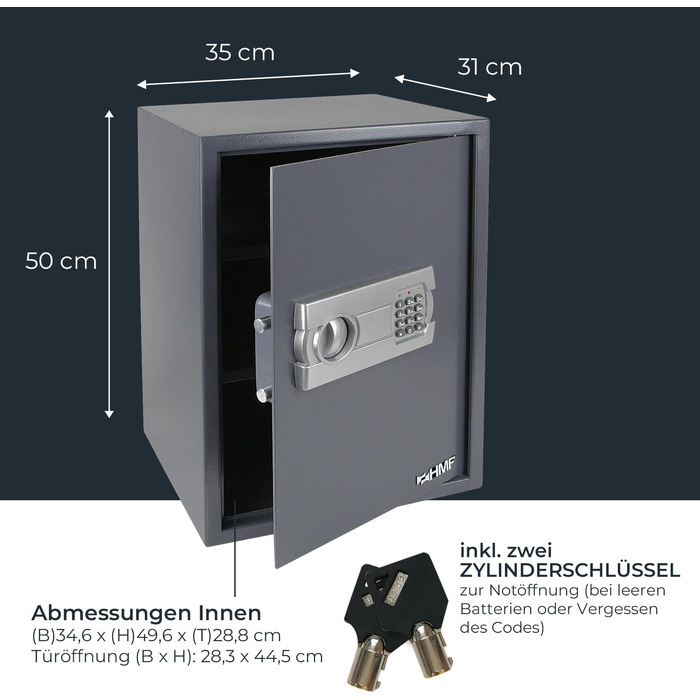 Меблевий сейф HMF 4612512 з кодовим замком, металевий сховище для цінностей (50 x 35 x 31 см)