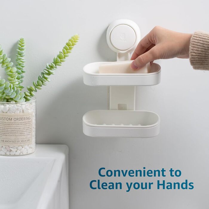 Тримач для мила LEVERLOC з піддоном, 3 кг, настінний, без свердління, з присосками, для ванної кімнати та кухні, білий, 2 рівні