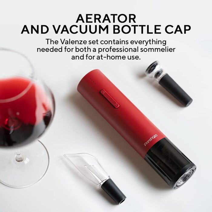 Premium Electric Corkscrew with Charging Station - Integrated Foil Cutter - Packaged in a High-Quality Gift Box - Black/Silver (Valenze - Red)
