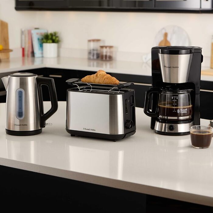 Тостер Russell Hobbs Textures+ з широкими слотами, підставка для бургерів, щипці, 6 рівнів підсмажування, розморожування та підігріву, 850W, 22601-56, нержавіюча сталь, 2 відсіки